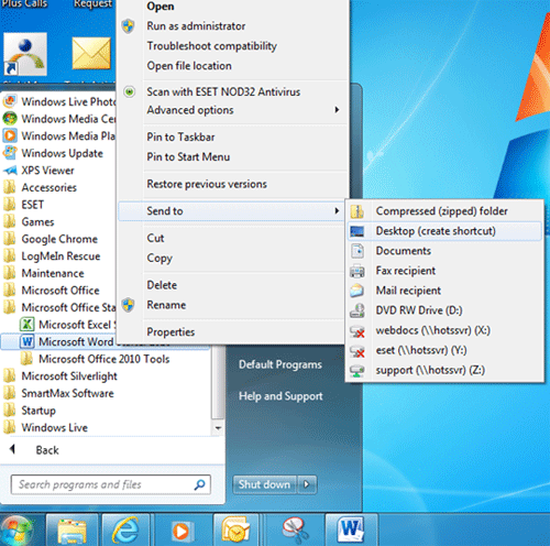 Context Menu, Desktop Create Shortcut